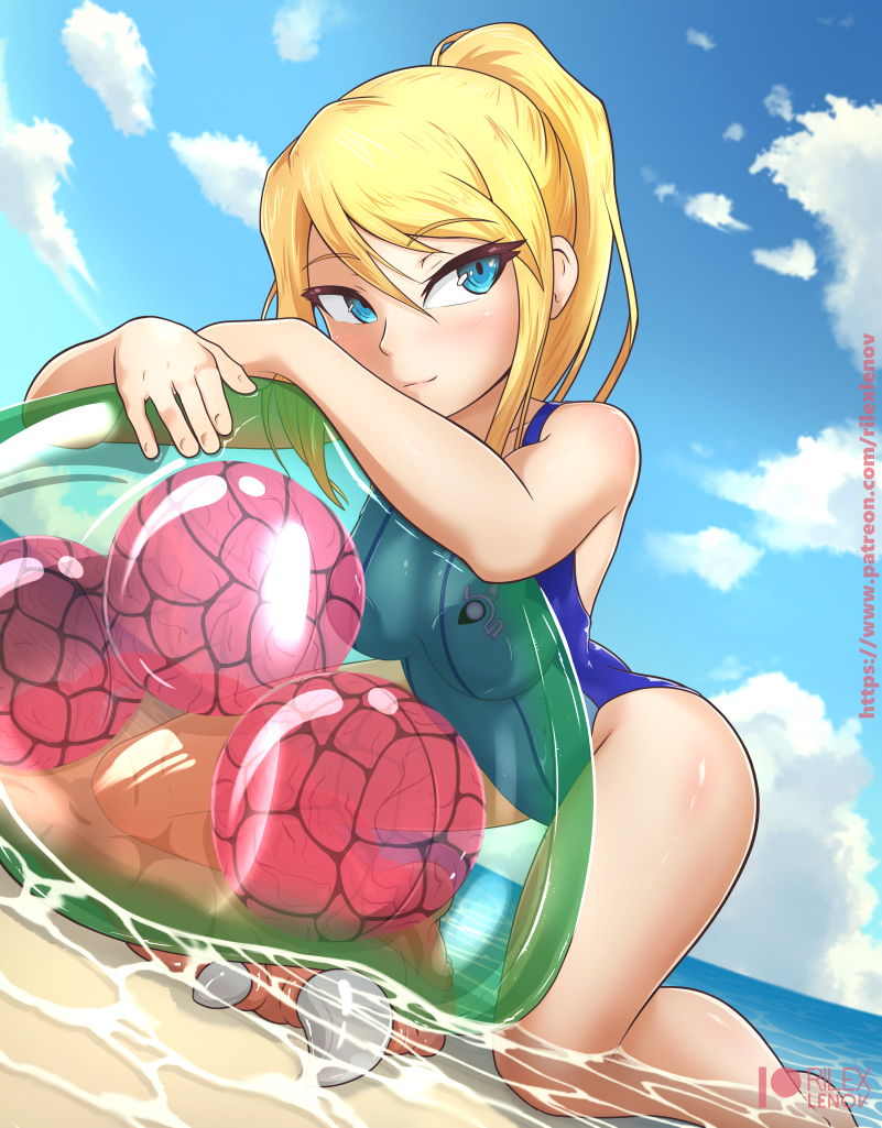 samus aran, metroid, and metroid larva (metroid) drawn by rilex_lenov