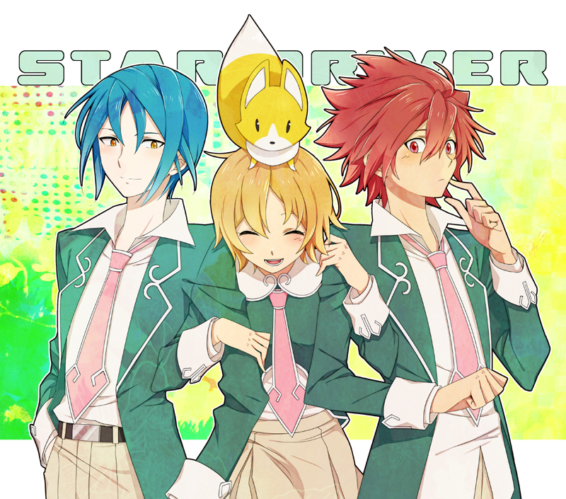 tsunashi takuto, shindou sugata, agemaki wako, and prez (star driver) drawn by ar_(rikuesuto)