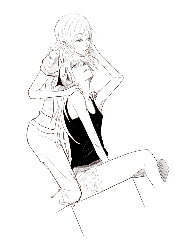 sakura kyoko and tomoe mami (mahou shoujo madoka magica) drawn by die_(die0118)