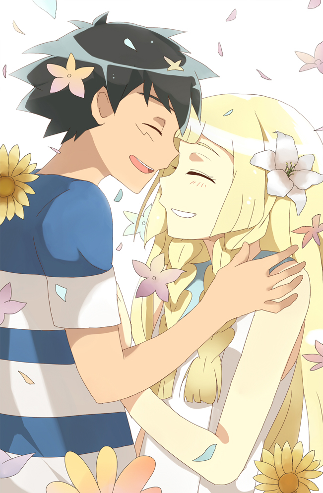 lillie and ash ketchum (pokemon and 1 more) drawn by kuriyama