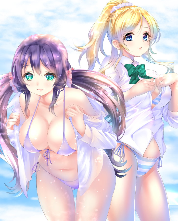 tojo nozomi and ayase eli (love live! and 1 more) drawn by ponytail_korosuke