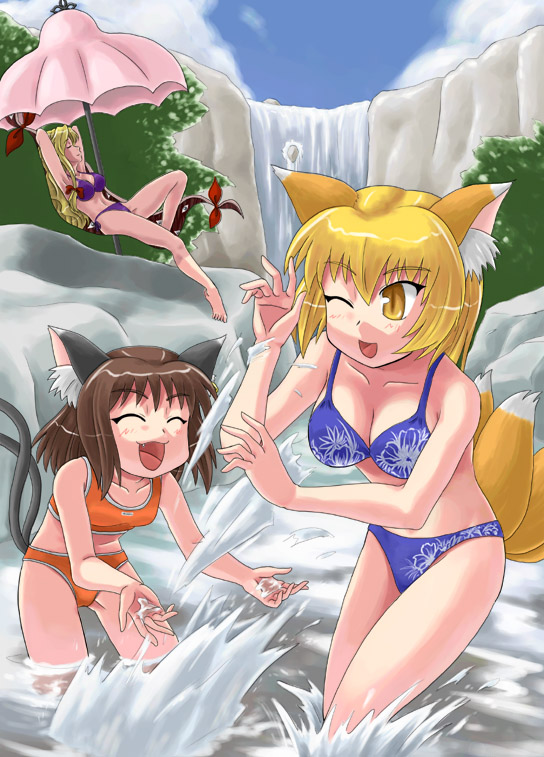 yakumo yukari, yakumo ran, and chen (touhou) drawn by sasuke_(sasuke_no_sato)