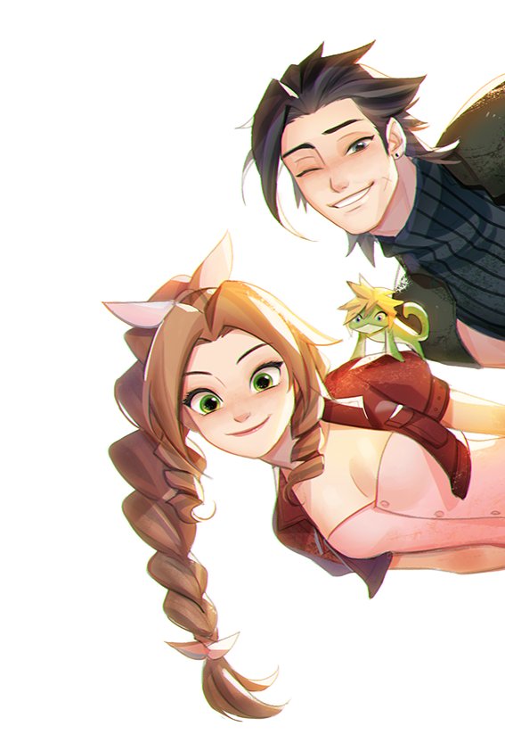 cloud strife, aerith gainsborough, zack fair, rapunzel, and mandy moore (final fantasy and 2 more) drawn by ginmu
