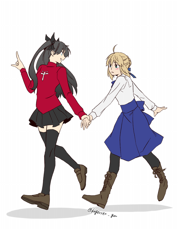 artoria pendragon, saber, and tohsaka rin (fate and 1 more) drawn by moonlight_0423
