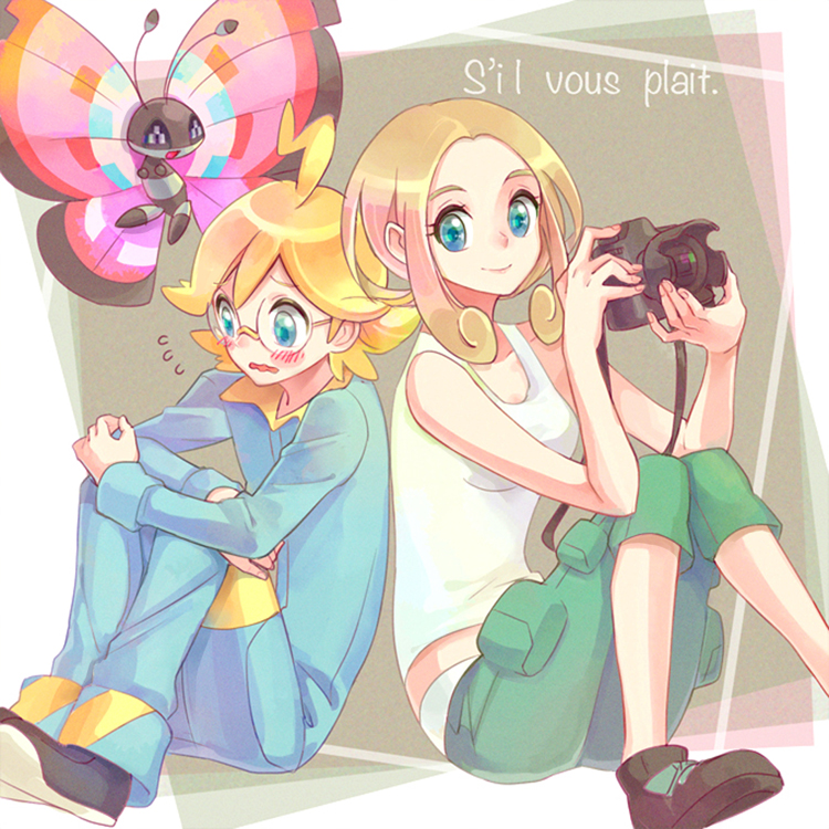 clemont, viola, and vivillon (pokemon and 1 more) drawn by rikovui