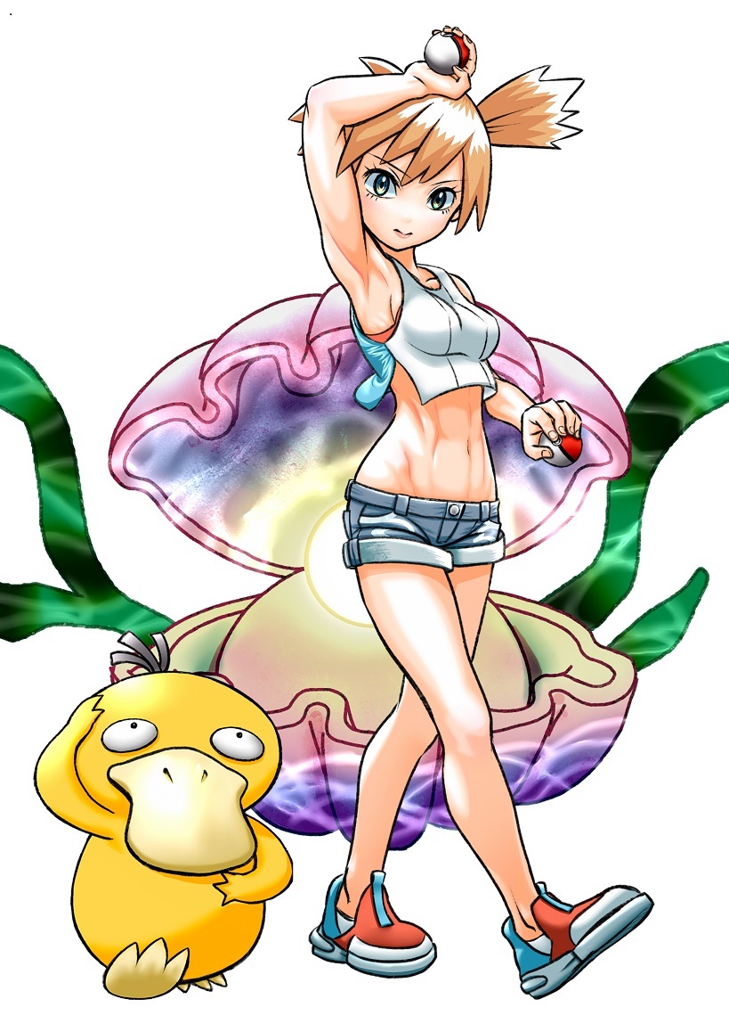 misty and psyduck (pokemon and 1 more) drawn by nabe_puyo