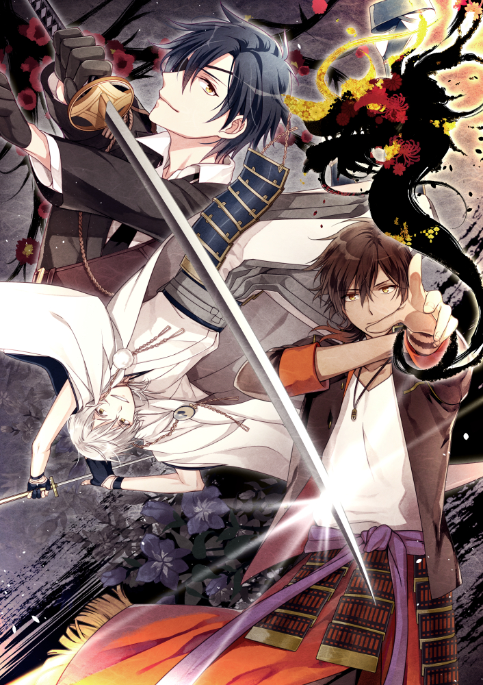tsurumaru kuninaga, shokudaikiri mitsutada, and ookurikara (touken ranbu) drawn by aica_yugiri