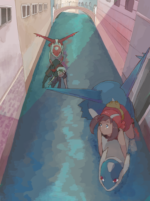 may, brendan, latias, and latios (pokemon and 3 more) drawn by mata_tabi
