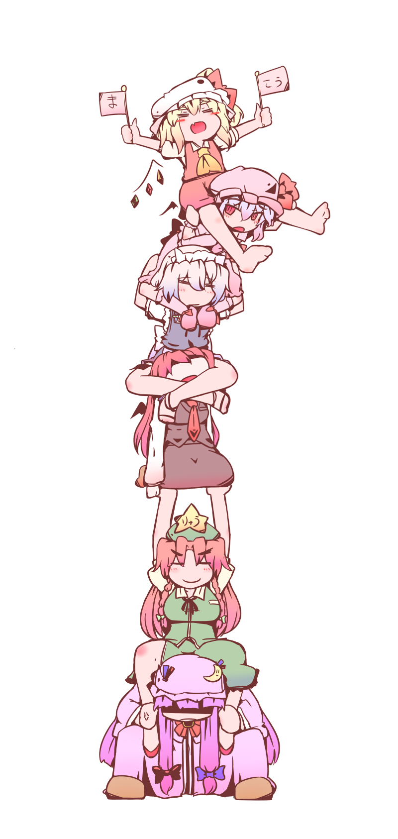 remilia scarlet, flandre scarlet, izayoi sakuya, patchouli knowledge, hong meiling, and 1 more (touhou and 1 more) drawn by aoihitsuji