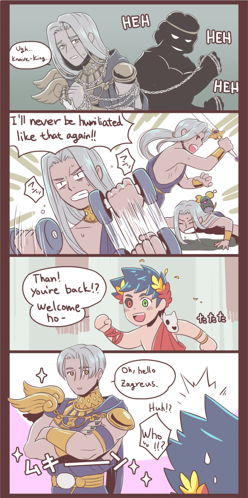 zagreus, thanatos, and sisyphus (hades and 1 more) drawn by astraea_f
