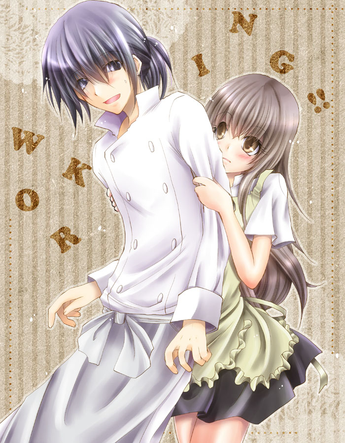 muranushi sayuri and adachi masahiro (working!!) drawn by nakamura_(monochrome-chrome)