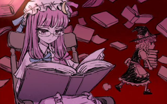 kirisame marisa and patchouli knowledge (touhou) drawn by meimaru_inuchiyo