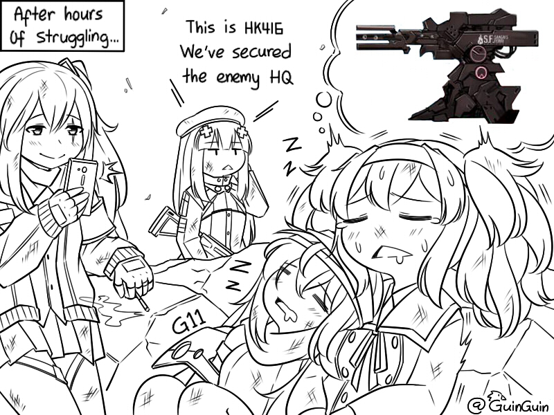 hk416, ump45, gambier bay, g11, and little blue (kantai collection and 1 more) drawn by guin_guin