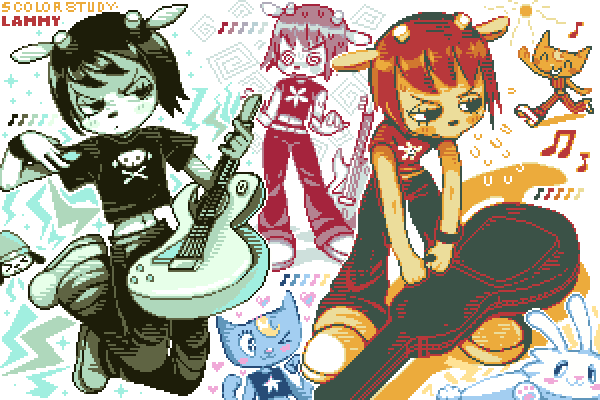parappa, lammy, rammy, katy kat, and thunder bunny (parappa the rapper and 2 more) drawn by christy_frisby