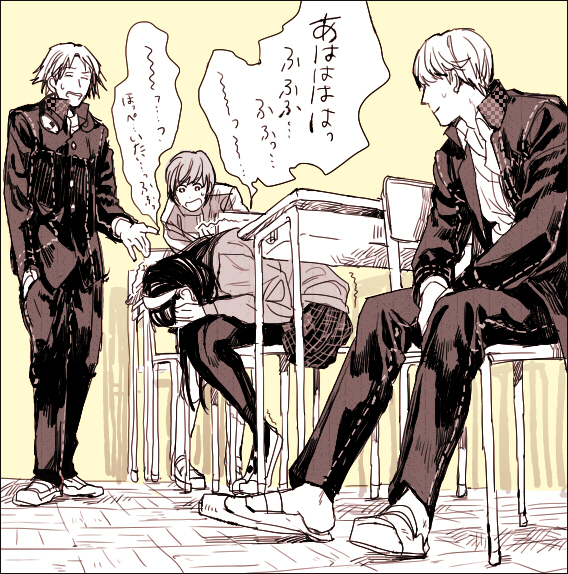 narukami yu, satonaka chie, amagi yukiko, and hanamura yousuke (persona and 1 more) drawn by mcr