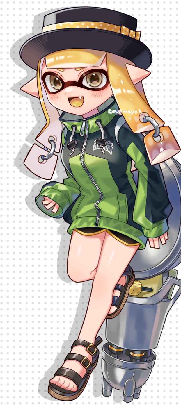 inkling player character and inkling girl (splatoon) drawn by shina_shina