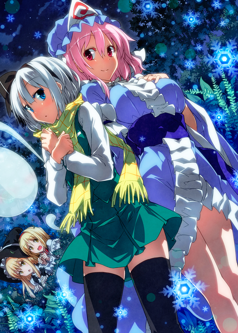 kirisame marisa, konpaku youmu, alice margatroid, and saigyouji yuyuko (touhou) drawn by sazanami_mio