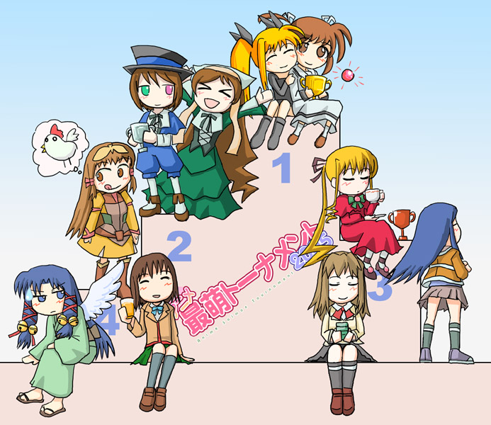 fate testarossa, takamachi nanoha, shinku, raising heart, suiseiseki, and 7 more (lyrical nanoha and 8 more)