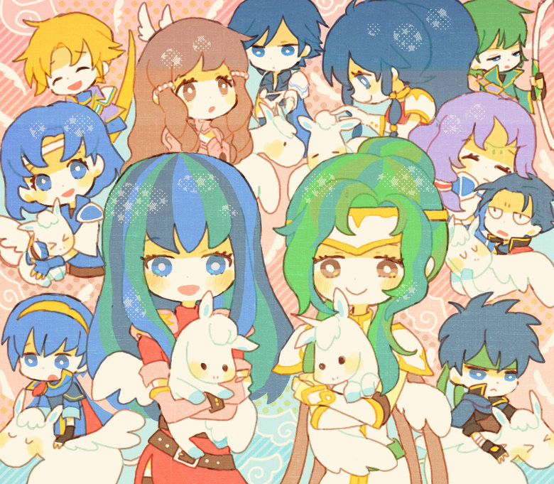 ike, marth, chrom, caeda, catria, and 7 more (fire emblem and 6 more) drawn by kappaman
