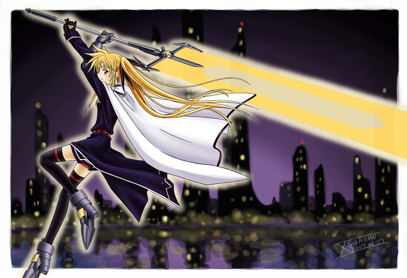 fate testarossa and bardiche (lyrical nanoha and 1 more) drawn by xswallow