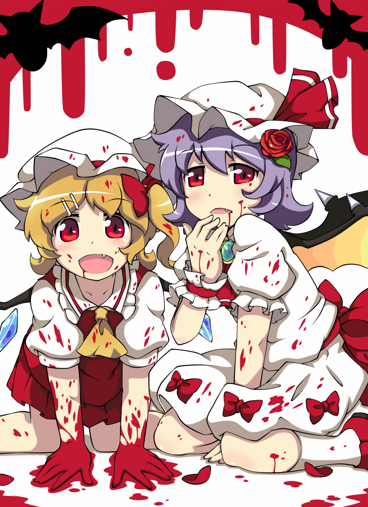 remilia scarlet and flandre scarlet (touhou) drawn by takezaka_tarou