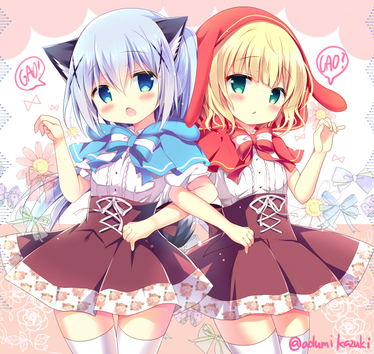 kafuu chino, kirima syaro, and little red riding hood (gochuumon wa usagi desu ka? and 1 more) drawn by azumi_kazuki