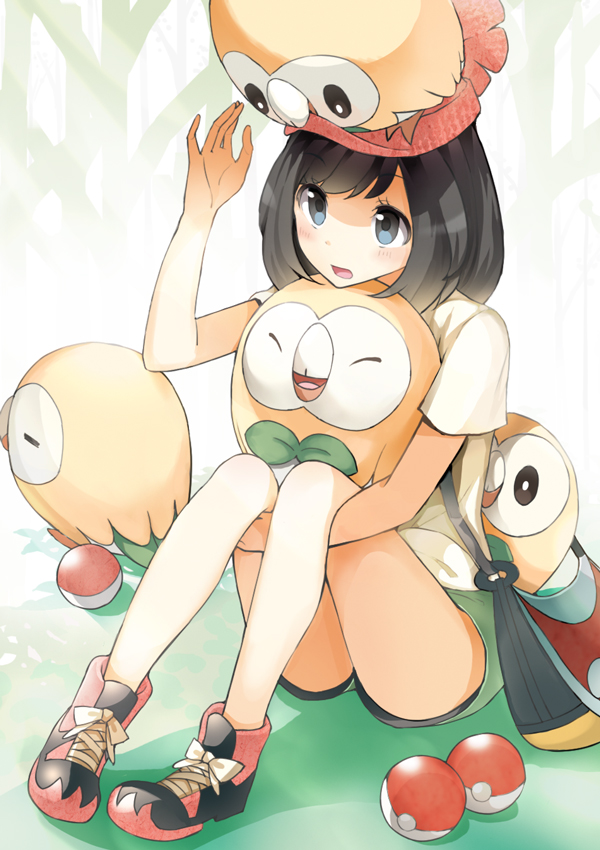 selene and rowlet (pokemon and 1 more) drawn by sakasa_(guranyto)