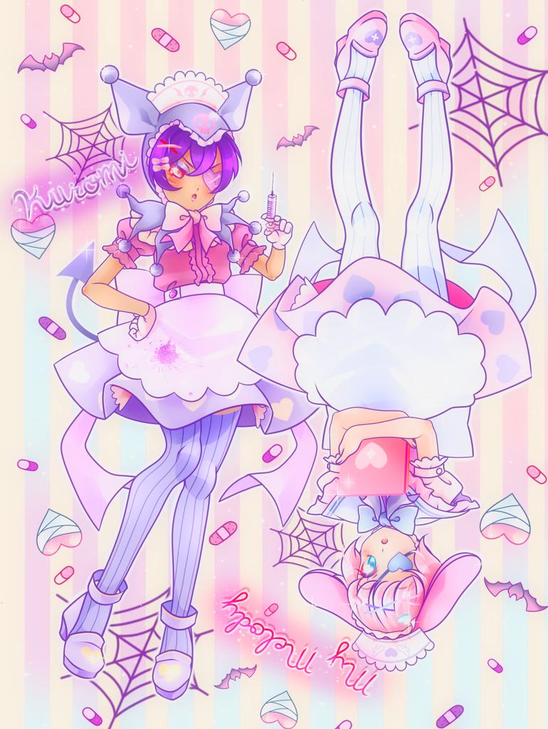 my melody and kuromi (sanrio and 1 more) drawn by chocofish