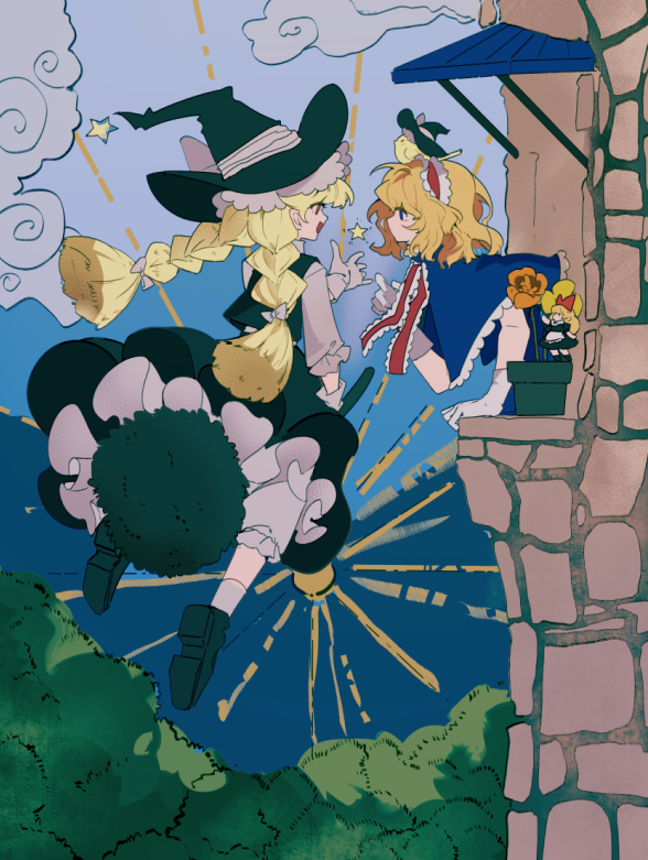 kirisame marisa, alice margatroid, and shanghai doll (touhou) drawn by xian_qishui
