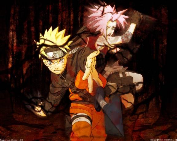haruno sakura and uzumaki naruto (naruto and 1 more) drawn by james_hildenbrand_(redxxii) and kishimoto_masashi