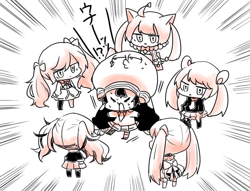 hatsune miku, otomachi una, 25-ji miku, wonderlands x showtime miku, vivid bad squad miku, and 2 more (vocaloid and 1 more) drawn by tiishi_(7_takada_7)