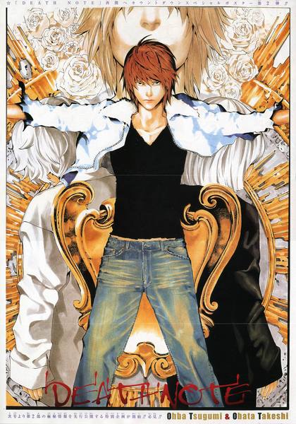 yagami light, l, near, and mello (death note) drawn by obata_takeshi