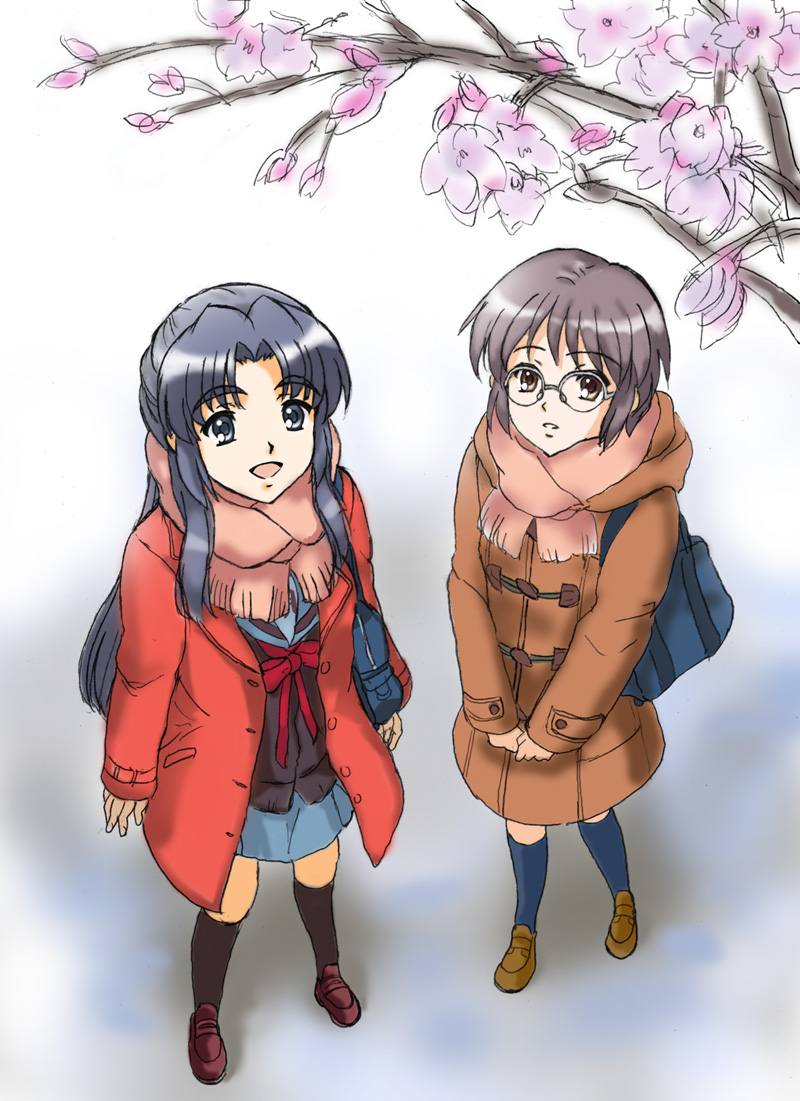 nagato yuki and asakura ryoko (suzumiya haruhi no yuuutsu and 1 more) drawn by fujita_(speedlimit)