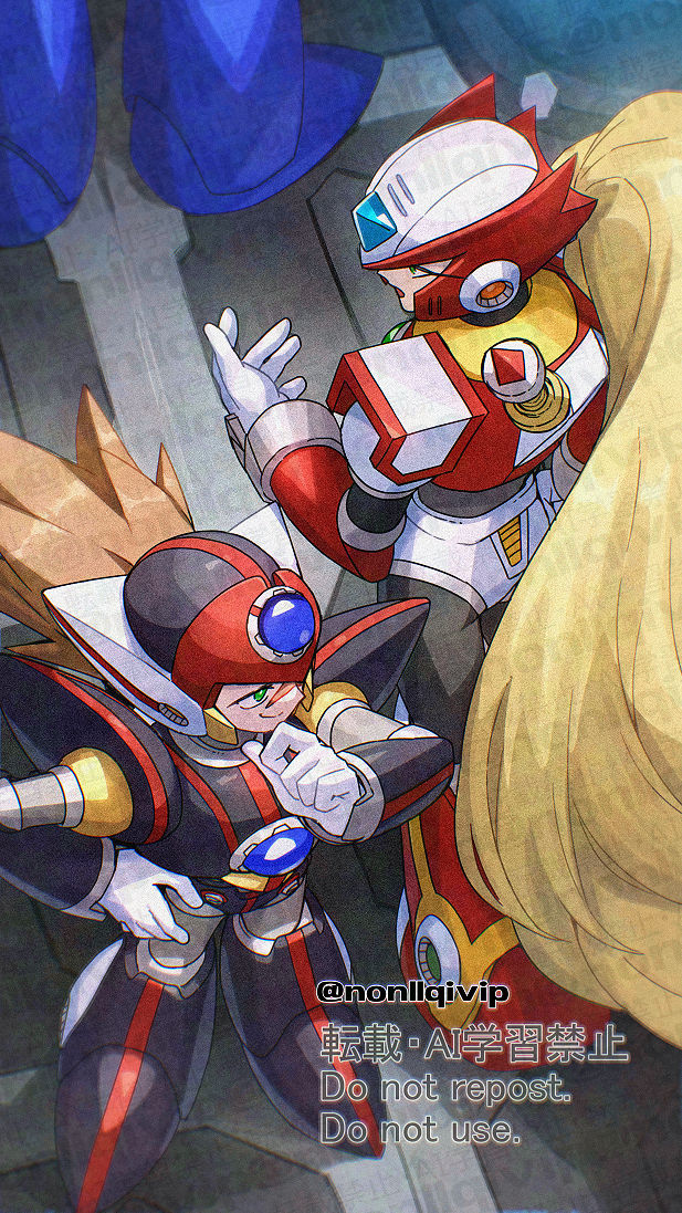 zero, x, and axl (mega man and 1 more) drawn by yamanashi_taiki