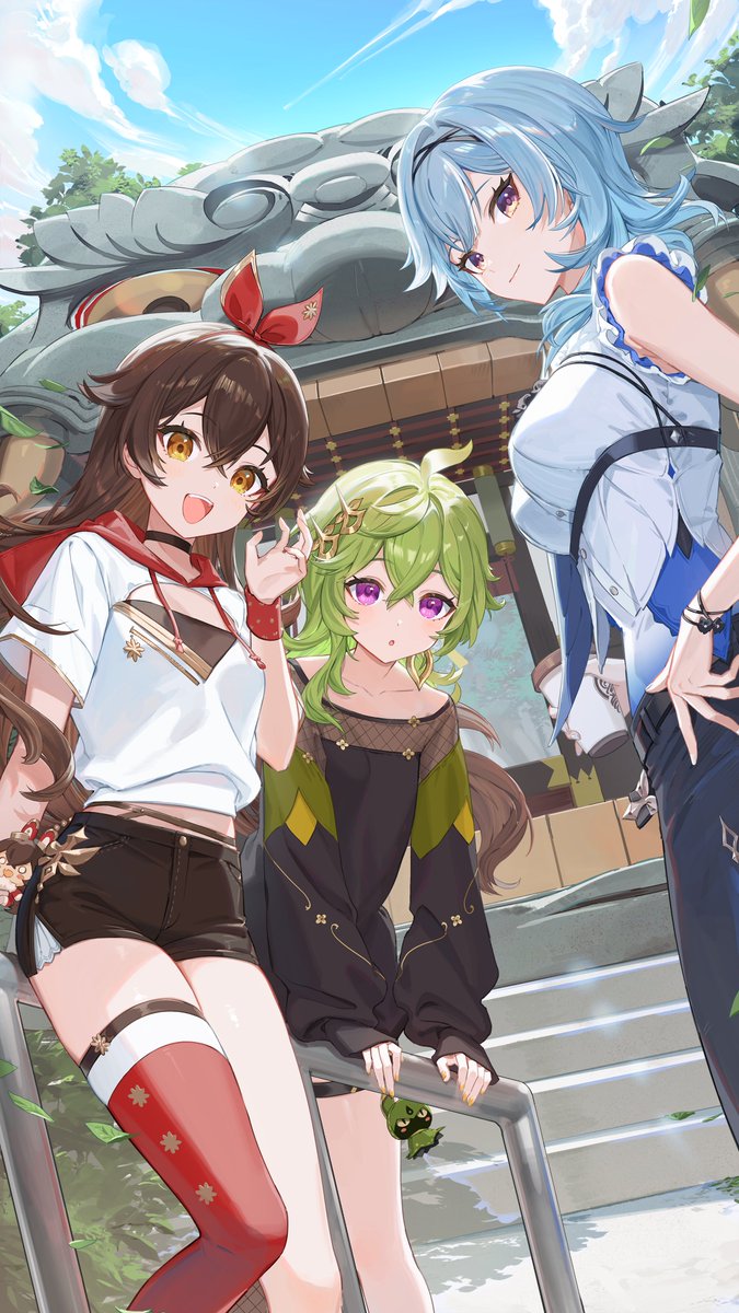 eula, amber, collei, baron bunny, and cuilein-anbar (genshin impact) drawn by yu-ri_(arium047)