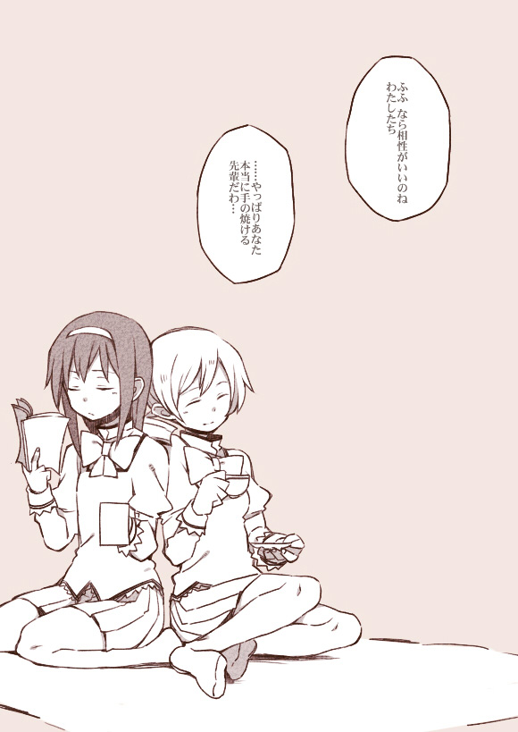 akemi homura and tomoe mami (mahou shoujo madoka magica) drawn by kutsuwada_on