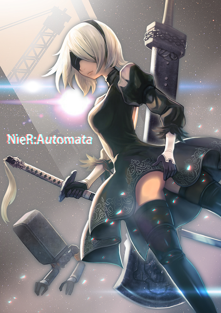2b and pod (nier and 1 more) drawn by keigo_inoue