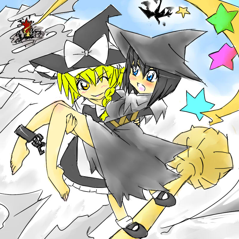 kirisame marisa and yuria the witch (touhou and 1 more) drawn by washii