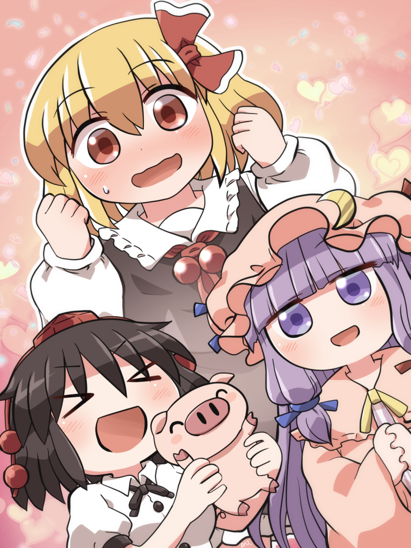 patchouli knowledge, shameimaru aya, and rumia (touhou) drawn by rokugou_daisuke