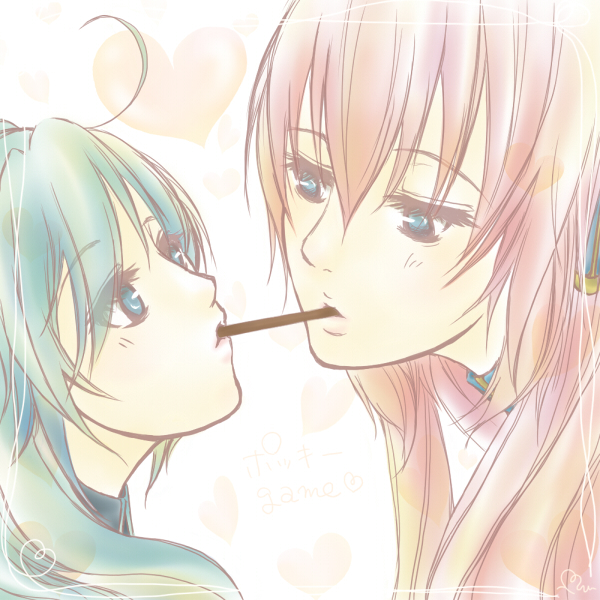 hatsune miku and megurine luka (vocaloid) drawn by mokora_(mocomocolover)