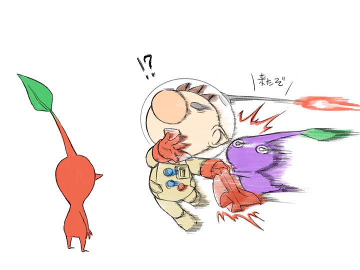 red pikmin, olimar, and purple pikmin (pikmin) drawn by naru_(wish_field)