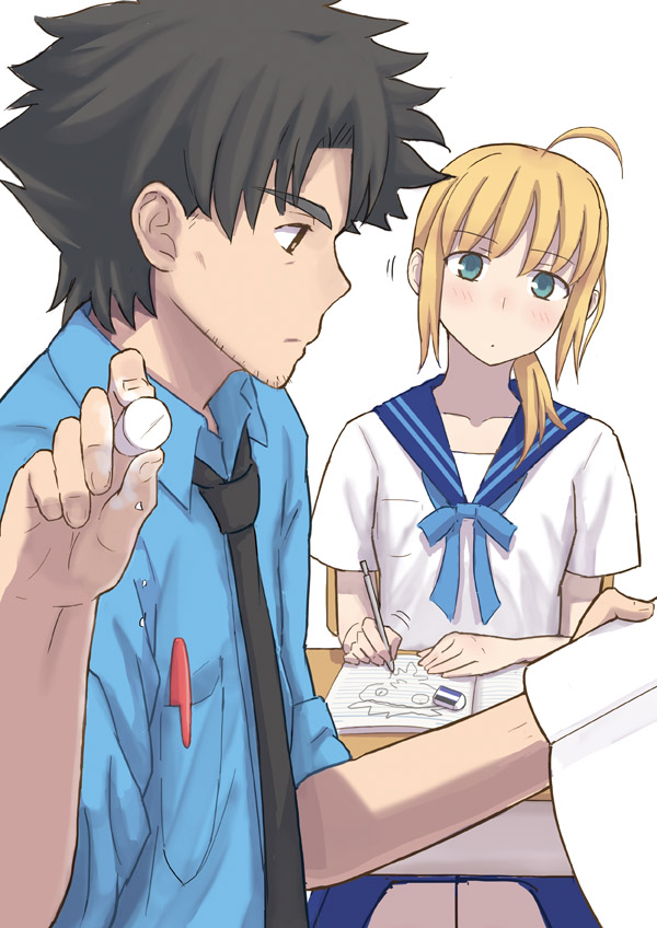 artoria pendragon, saber, and emiya kiritsugu (fate and 1 more) drawn by gyuunyuu_(galgal34)