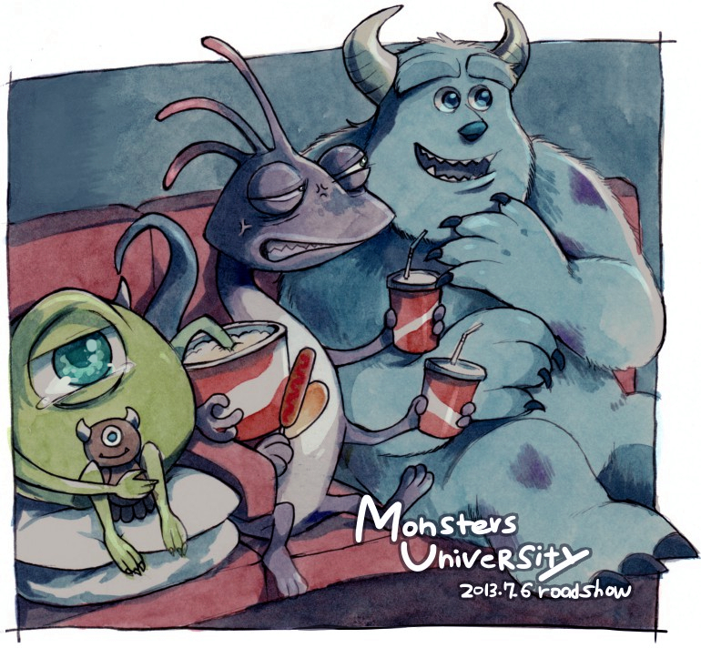mike wazowski, james p. sullivan, and randall boggs (monsters inc. and 1 more) drawn by ikuchi_osutega
