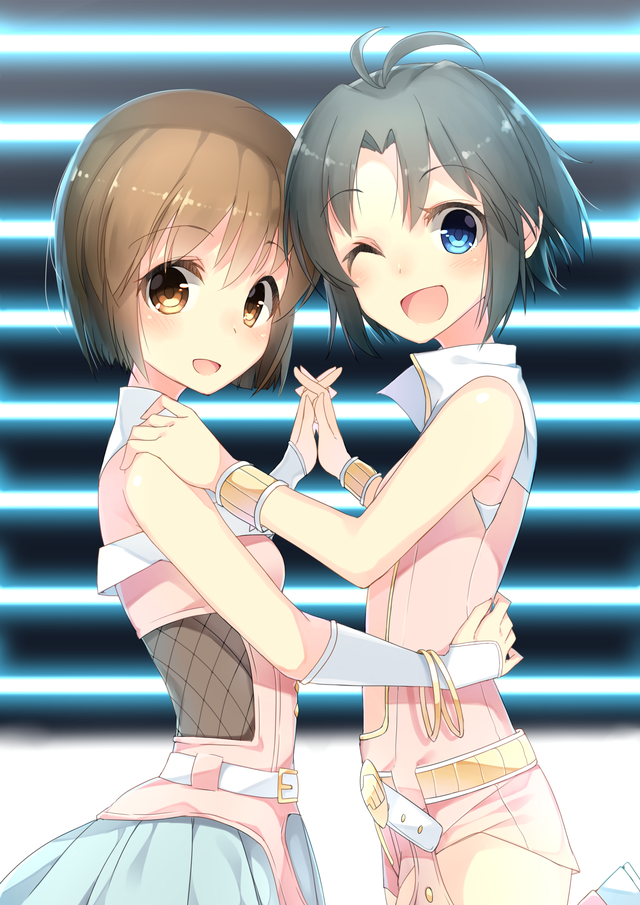 kikuchi makoto and hagiwara yukiho (idolmaster) drawn by 7zu7