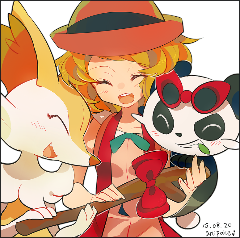 serena, braixen, and pancham (pokemon and 1 more) drawn by auko