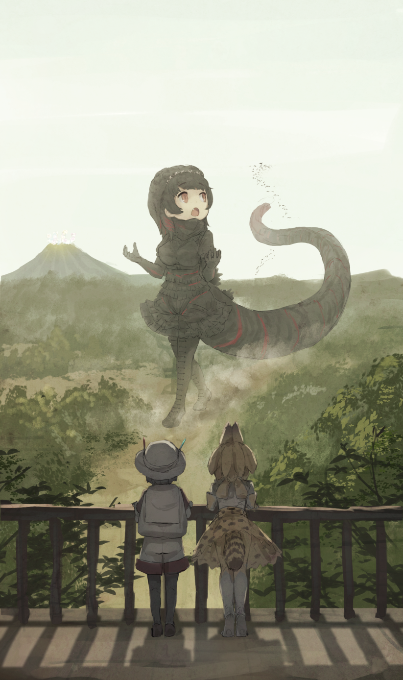 serval, kaban, and godzilla (kemono friends and 2 more) drawn by bionekojita