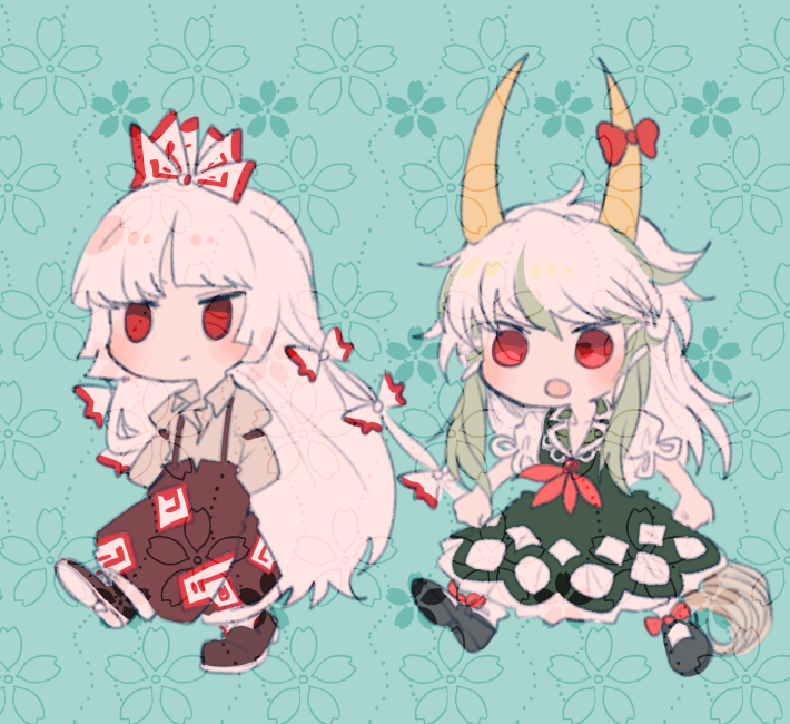 fujiwara no mokou, kamishirasawa keine, and ex-keine (touhou) drawn by itomugi-kun