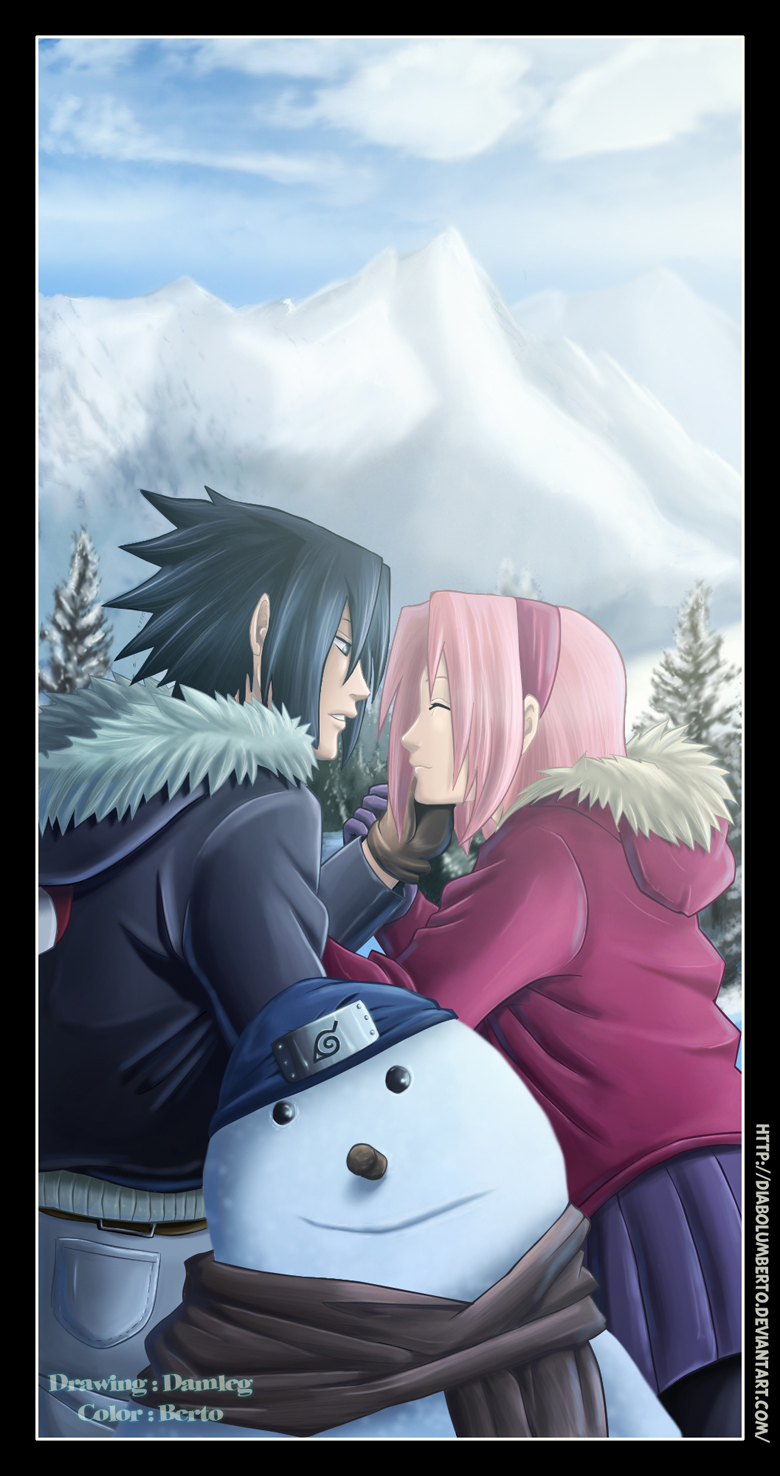 haruno sakura and uchiha sasuke (naruto and 1 more) drawn by damleg and diabolumberto