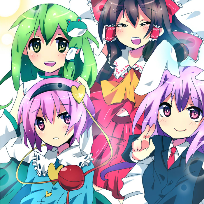 hakurei reimu, kochiya sanae, reisen udongein inaba, and komeiji satori (touhou) drawn by uiko
