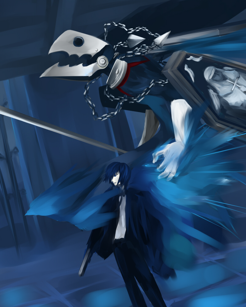 yuuki makoto and thanatos (persona and 1 more) drawn by yappa_muri